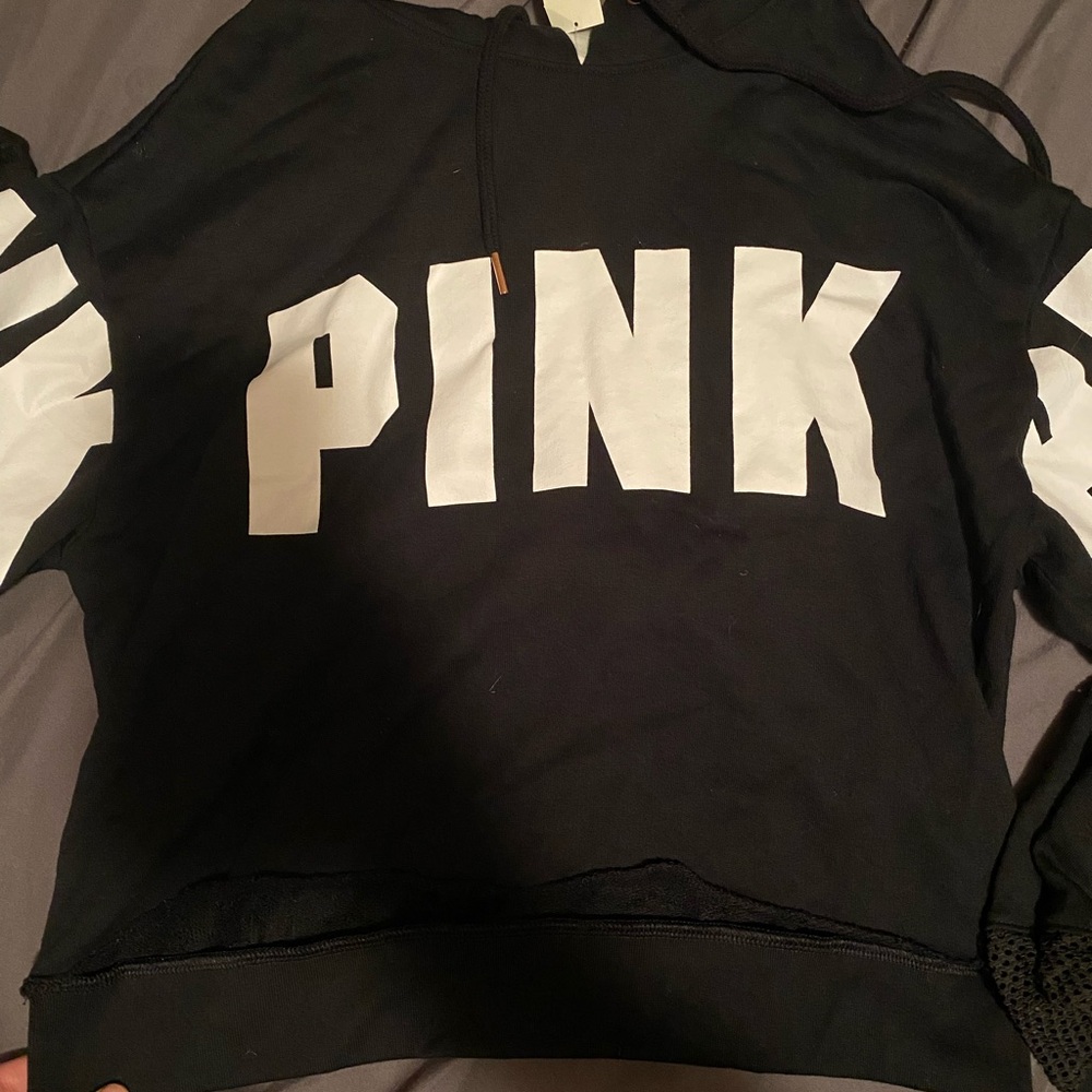 PINK Black Hoodie with Bold White Logo